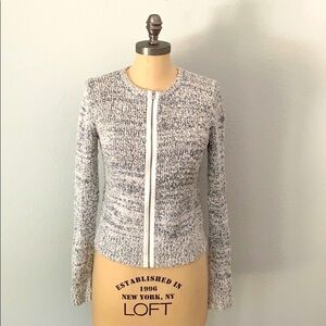 LOFT women’s white and grey zippered sweater
